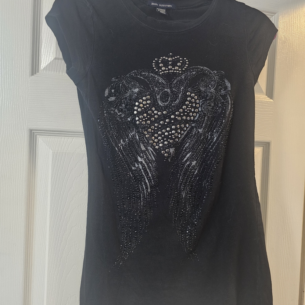 Zenana Outfitters Black Studded Short Sleeve Tee